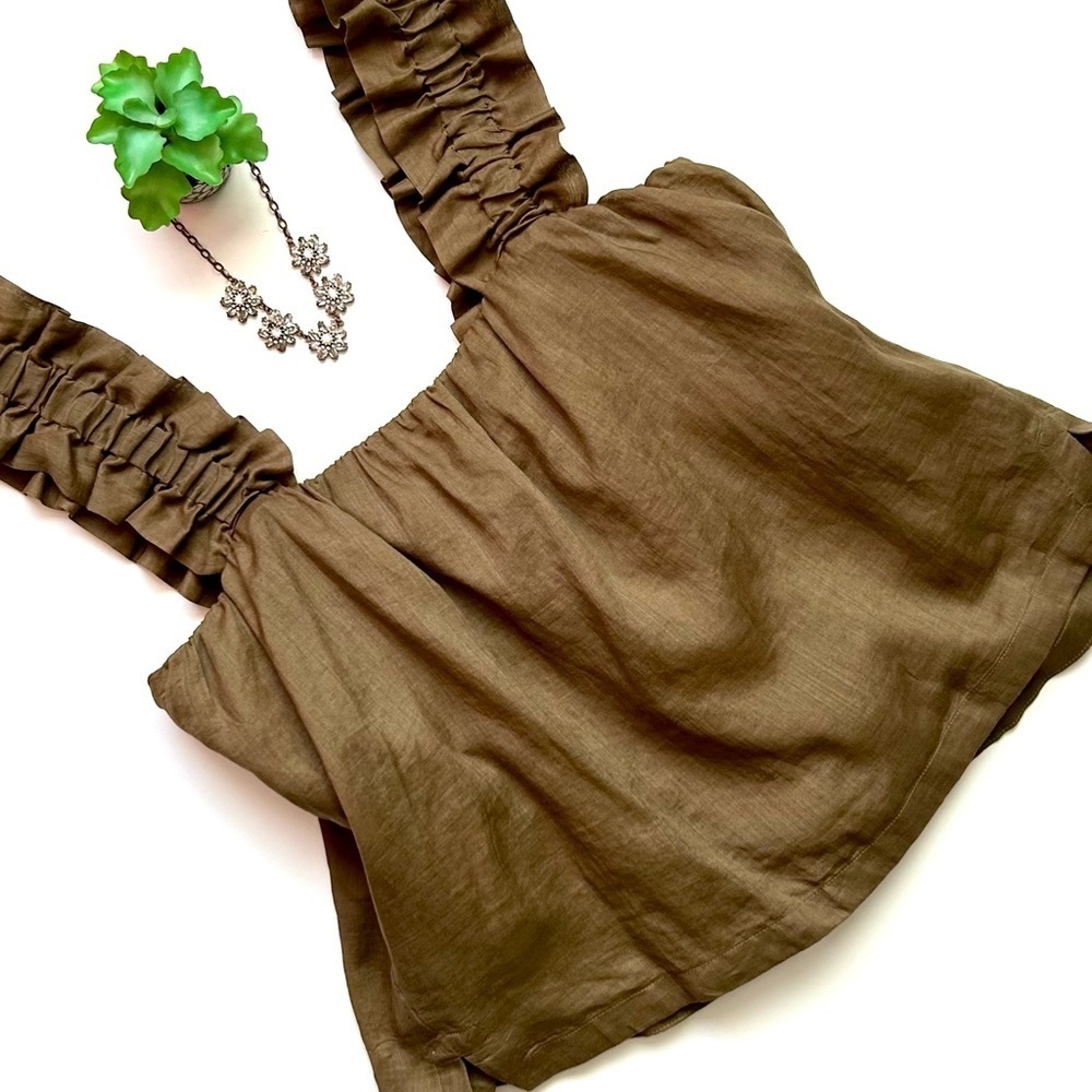 Frame Ruffle Strap Tank Top Button Back Moss Green Square Neck Size XL - Picture 3 of 13